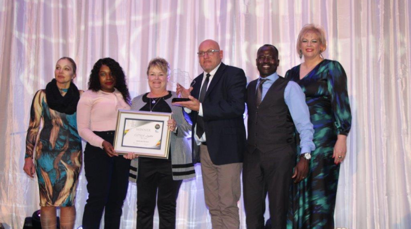 Nicola Stewart, Cynthia Nkosi, Glynis Jordan, Terrence Martin and Nicholas Somerai from CEVA Logistics, with Africa Supply Chain Excellence Awards director Liesl de Wet